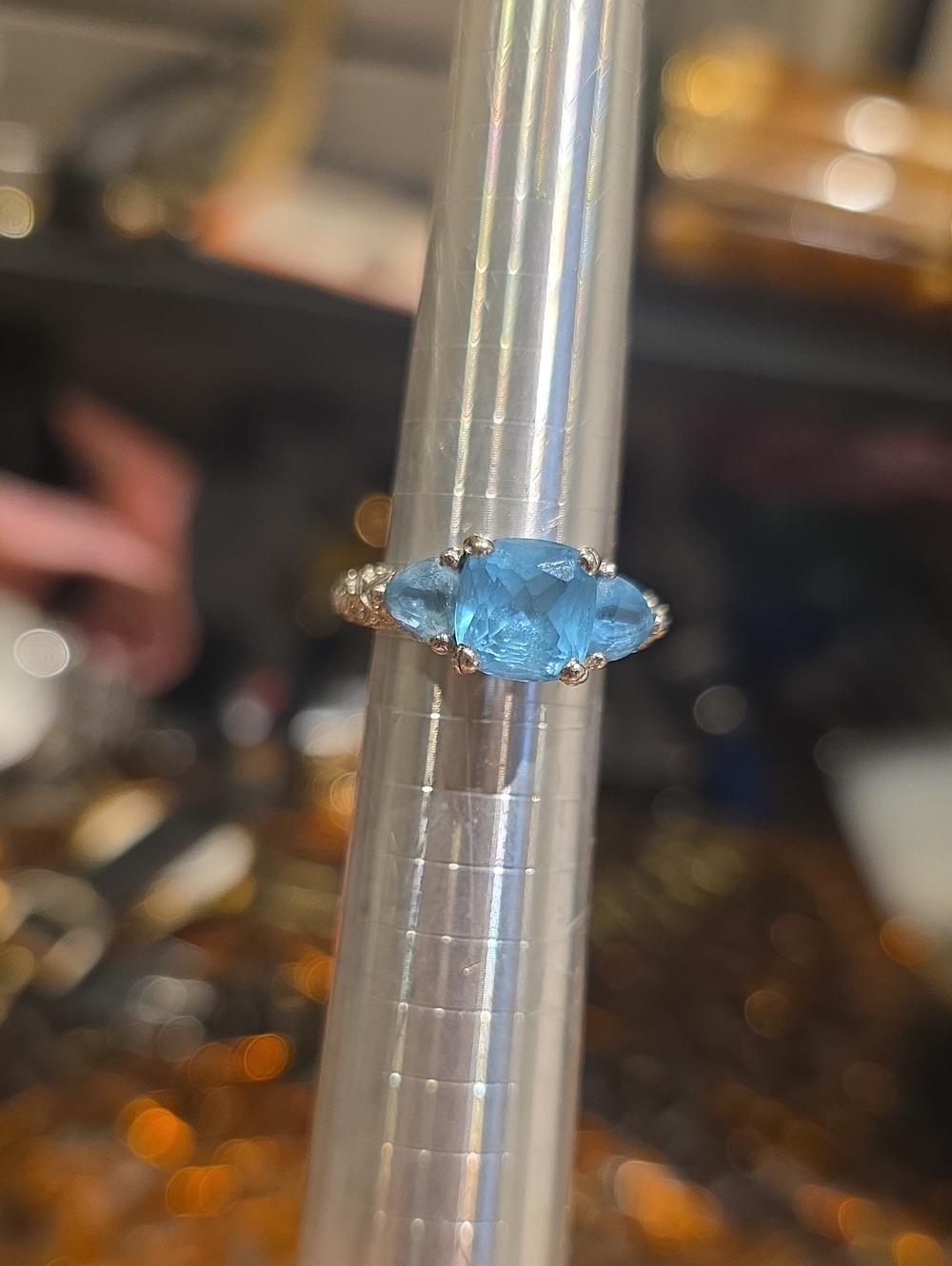 Judith Ripka Blue Three-Stone Silver Ring